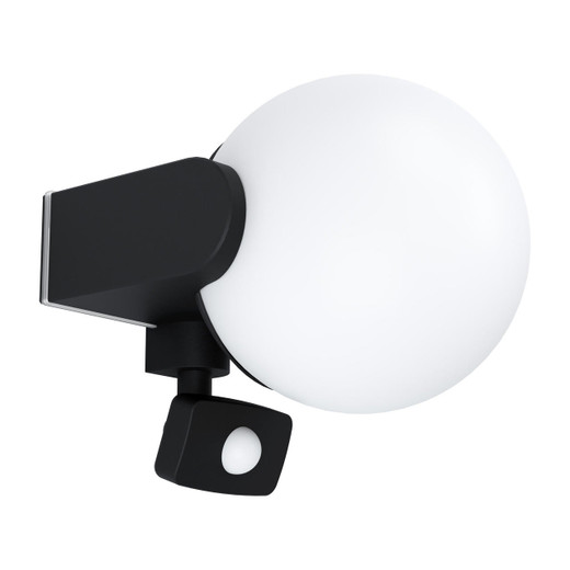 Eglo Lighting Rubio Black with Opal Sphere and Sensor IP44 Wall Light