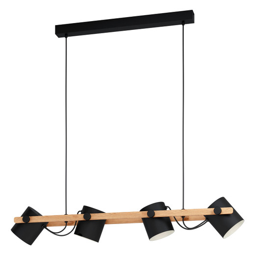 Eglo Lighting Hornwood 4 Light Black with Wood Adjustable Bar Pendant Light