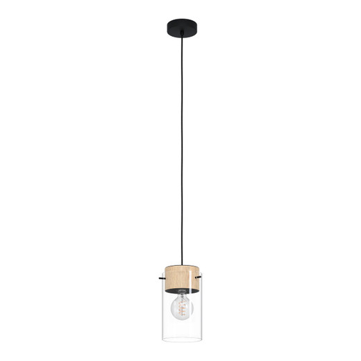 Eglo Lighting Madreselva Black with Wood and Clear Glass Pendant Light