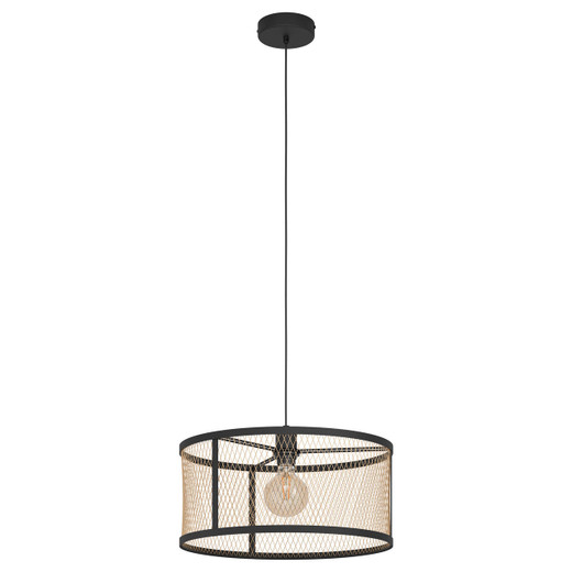 Eglo Lighting Dellow Black with Brass Wire Shade Pendant Light