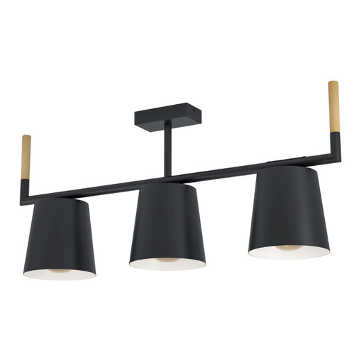 Eglo Lighting Lacey 3 Light Black with Wood Flush Ceiling Light