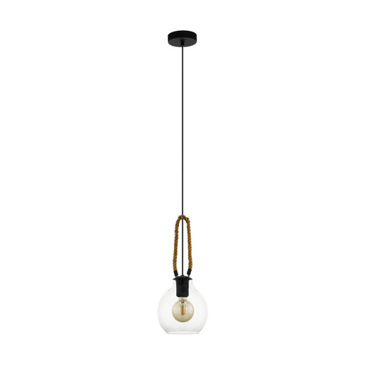 Eglo Lighting Roding Black with Rope and Clear Glass Shade Pendant Light