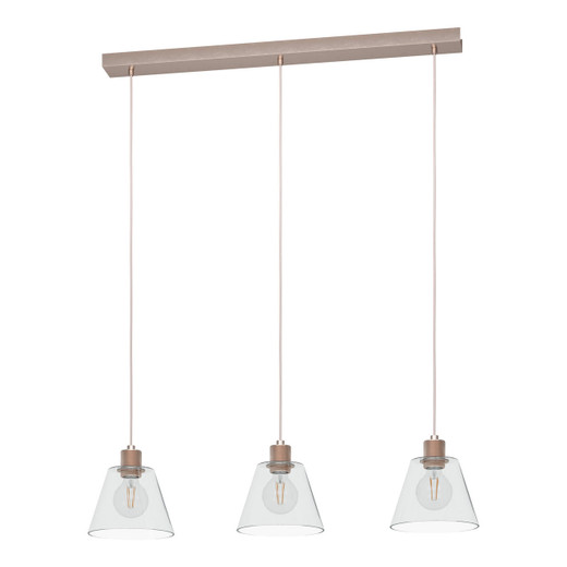 Eglo Lighting Copley 3 Light Rose Gold with Clear Glass Shade Pendant Light