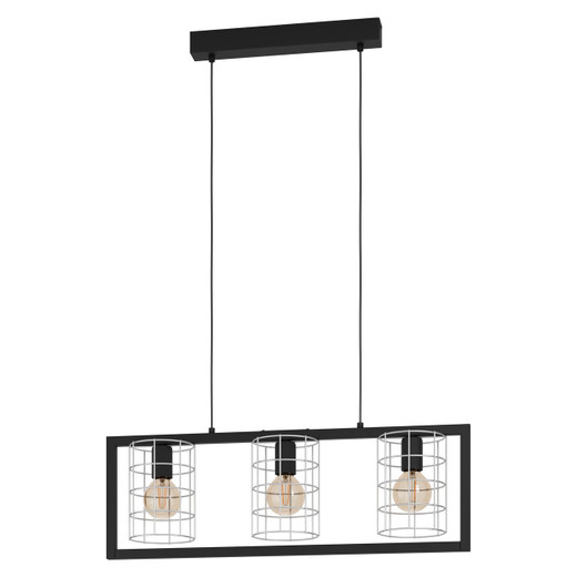 Eglo Lighting Jubily 3 Light Black with Galvanised Cage Bar Pendant Light