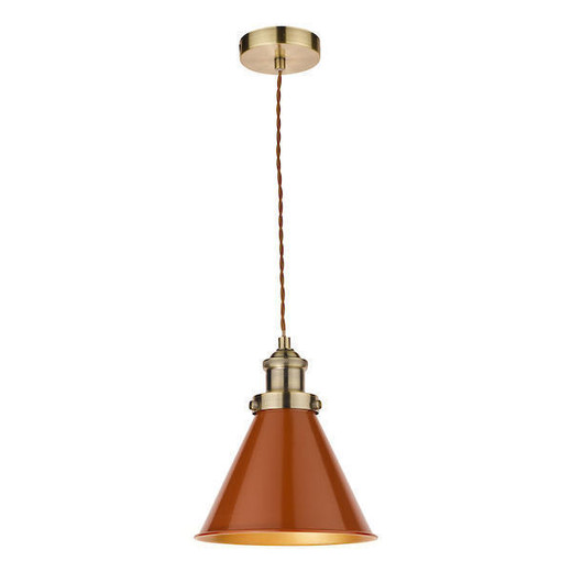 Laura Ashley Rufus Antique Brass and Orange Pendant Light - Clearance