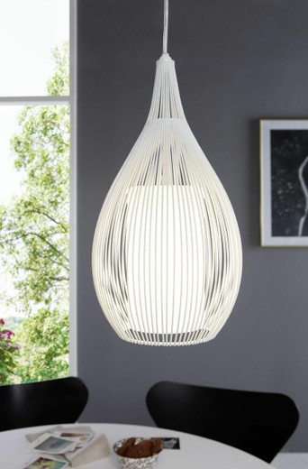 Eglo Lighting Razoni White with Steel Satin Glass Shade Pendant Light - Clearance