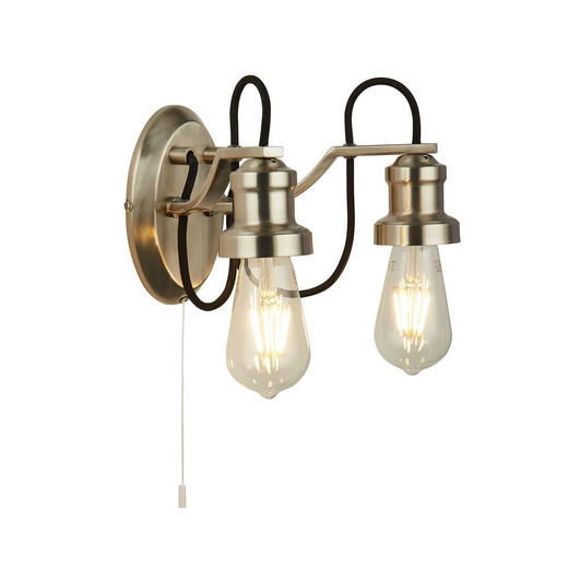 Searchlight Olivia 2 Light Satin Silver with Black Braided Fabric Cable Wall Light - Clearance