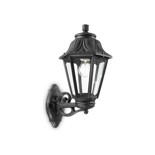Ideal-Lux Anna AP1 Black with Clear Glass 27.5cm Resin IP55 Wall Light 