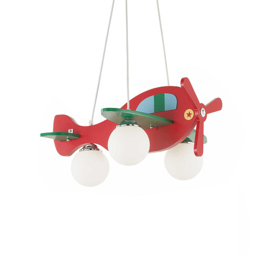 Ideal-Lux Avion SP3 3 Light Red Aeroplane with Opal Diffuser Pendant Light 