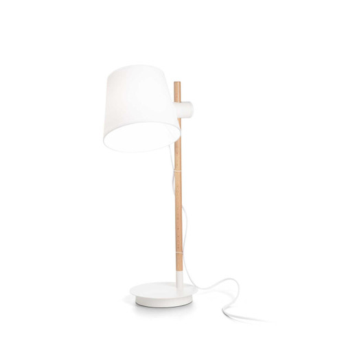 Ideal-Lux Axel PT1 White with Wood Shade Table Lamp 
