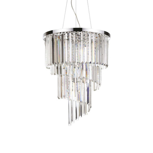 Ideal-Lux Carlton SP12 12 Light Chrome with Crystal Chandelier Pendant Light 