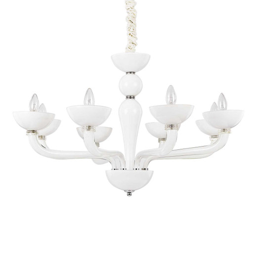 Ideal-Lux Casanova SP8 8 Light White Glass Candle Cup Chandelier 