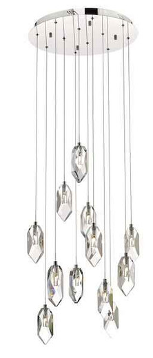 Crystal 12 Light Polished Chrome and Crystal Cluster Pendant Light