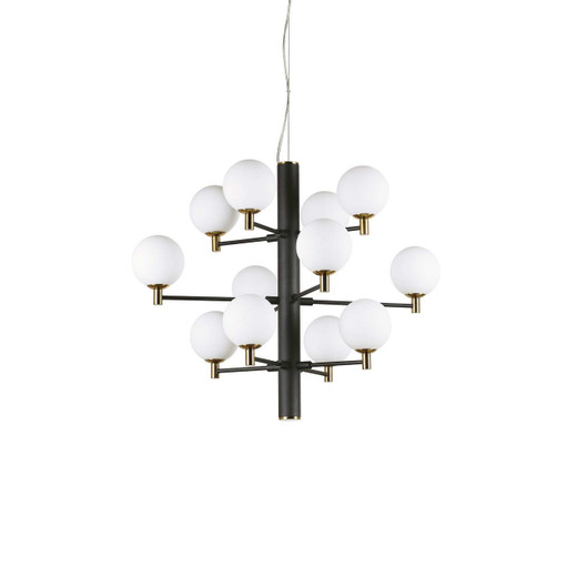 Ideal-Lux Copernico SP12 12 Light Black with Brass and White Spheres Pendant Light 