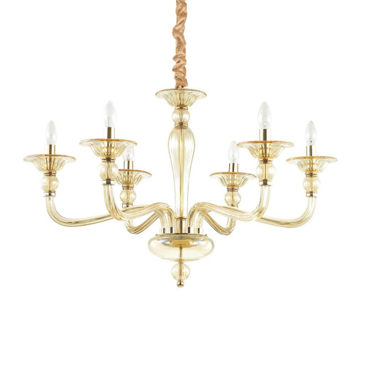 Ideal-Lux Danieli SP6 6 Light Gold with Amber Glass Chandelier 