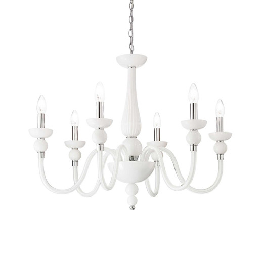 Ideal-Lux Doge SP6 6 Light White with Chrome Chandelier 