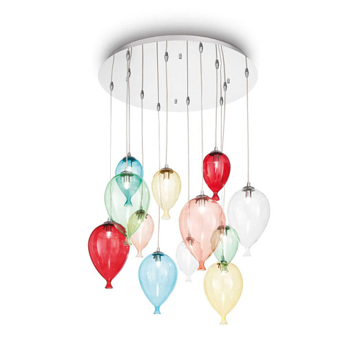 Ideal-Lux Clown SP12 12 Light Chrome with Multi Color Balloon Cluster Pendant Light 
