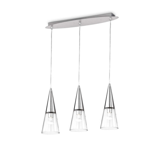 Ideal-Lux Cono SP3 3 Light Chrome with Clear Glass Bar Pendant Light 