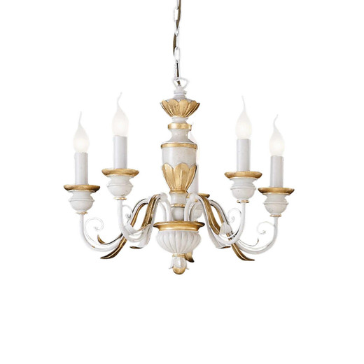 Ideal-Lux Firenze SP5 5 Light Antique White Resin with Gold Chandelier 