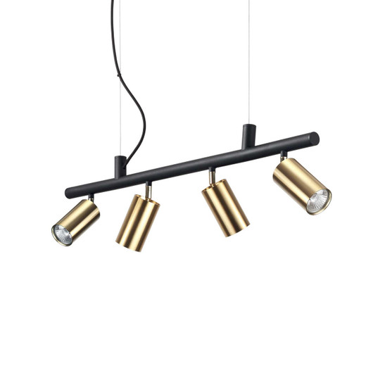 Ideal-Lux Dynamite SP4 4 Light Brass with Black Adjustable Tube Bar Pendant Light 