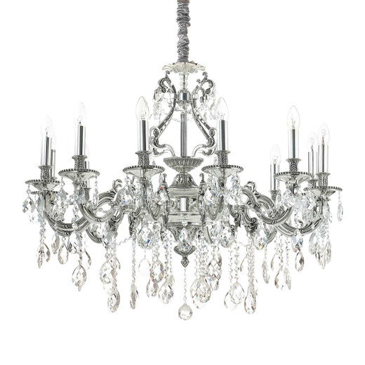 Ideal-Lux Gioconda SP12 12 Light Silver with Crystal Chandelier 