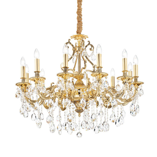 Ideal-Lux Gioconda SP12 12 Light Gold with Crystal Chandelier 