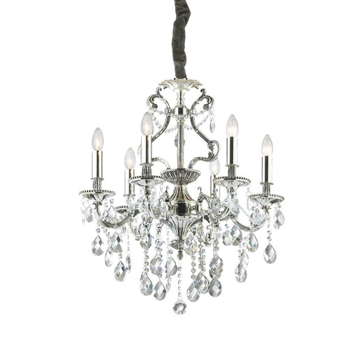 Ideal-Lux Gioconda SP6 6 Light Silver with Crystal Chandelier 