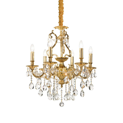 Ideal-Lux Gioconda SP6 6 Light Gold with Crystal Chandelier 