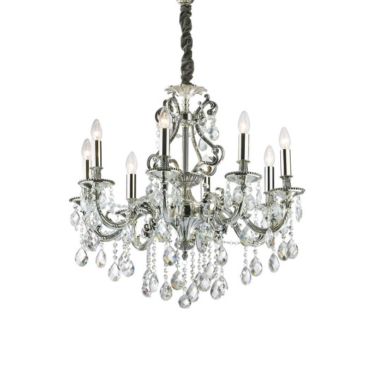Ideal-Lux Gioconda SP8 8 Light Silver with Crystal Chandelier 