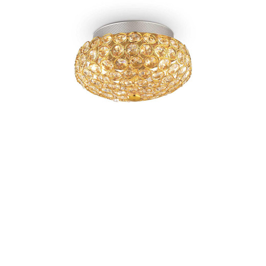 Ideal-Lux King PL3 3 Light Gold with Crystal Set Flush Ceiling or Wall Light 