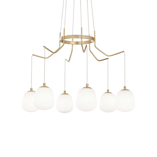Ideal-Lux Karousel SP6 6 Light Satin Brass with White Opal Diffuser Pendant Light 
