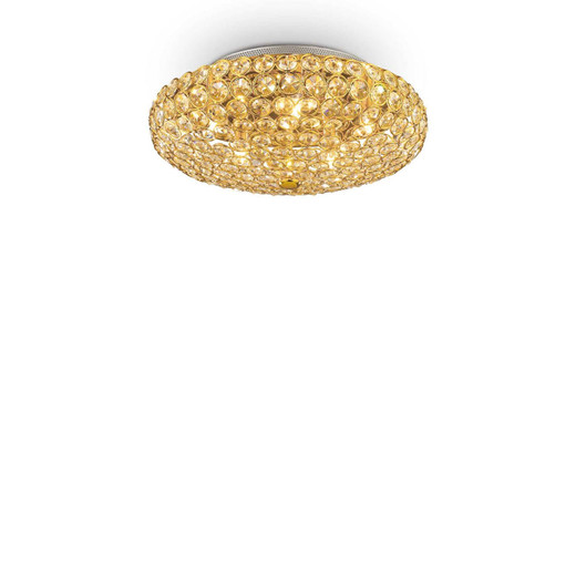 Ideal-Lux King PL5 5 Light Gold with Crystal Set Flush Ceiling or  Wall Light 