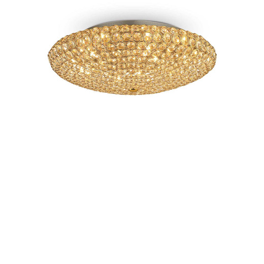 Ideal-Lux King PL9 9 Light Gold with Crystal Set Flush Ceiling Light 
