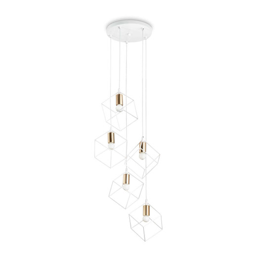 Ideal-Lux Ice SP5 5 Light White with Satin Brass Cluster Pendant Light 