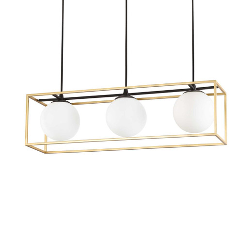 Ideal-Lux Lingotto SP3 3 Light Brass with White Sphere Group Bar Pendant Light 