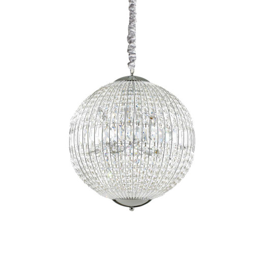 Ideal-Lux Luxor SP8 8 Light Chrome with Crystal Sphere Pendant Light 