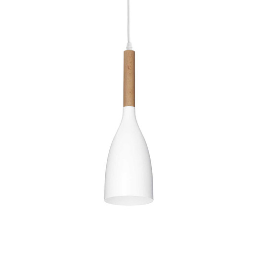 Ideal-Lux Manhattan SP1 Wood with White Pendant Light 