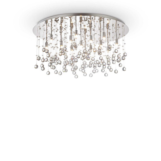 Ideal-Lux Moonlight PL15 15 Light Gold with Crystal Flush Ceiling Light 