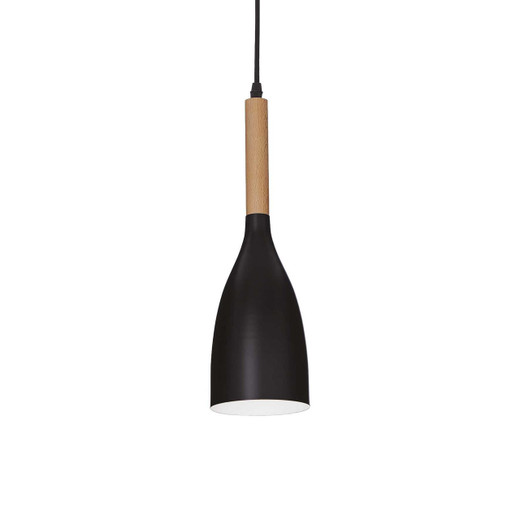 Ideal-Lux Manhattan SP1 Wood with Black Pendant Light 