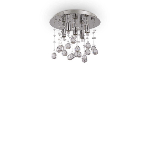 Ideal-Lux Moonlight PL5 5 Light Chrome with Crystal Flush Ceiling Light 