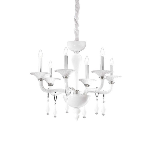 Ideal-Lux Miramare SP6 6 Light White with Chrome Chandelier 