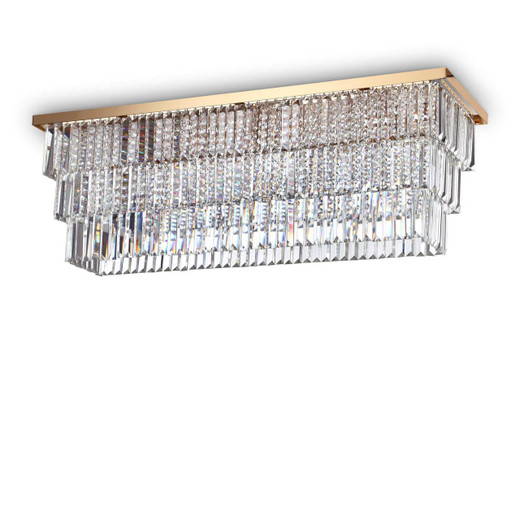 Ideal-Lux Martinez PL8 8 Light Gold with Crystal Flush Ceiling Light 