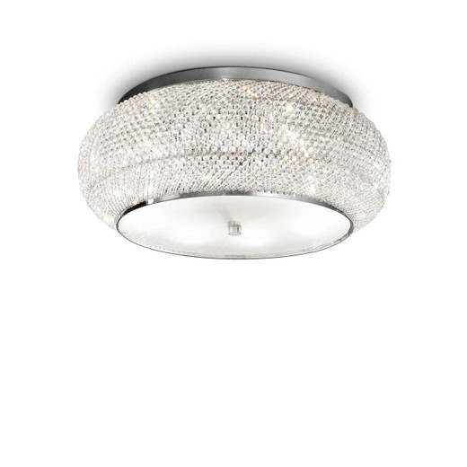 Ideal-Lux Pasha' PL10 10 Light Chrome with Crystal Diffuser Flush Ceiling Light 