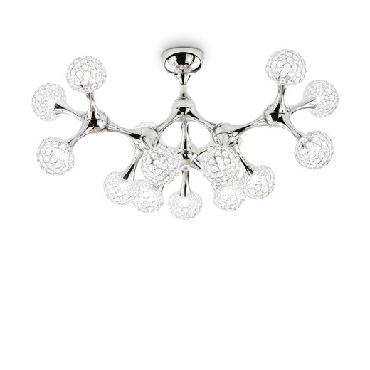 Ideal-Lux Nodi PL15 15 Light Satin Brass with Crystal Semi-Flush Ceiling Light 