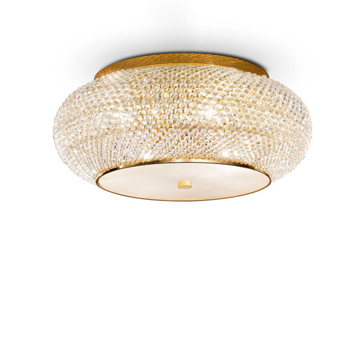 Ideal-Lux Pasha' PL14 14 Light Gold with Crystal Diffuser Flush Ceiling Light 