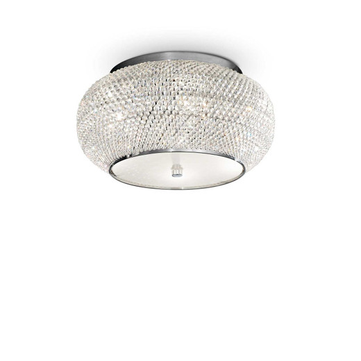 Ideal-Lux Pasha' PL6 6 Light Chrome with Crystal Diffuser Flush Ceiling Light 