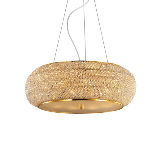 Ideal-Lux Pasha' SP14 14 Light Gold with Crystal Diffuser Pendant Light 