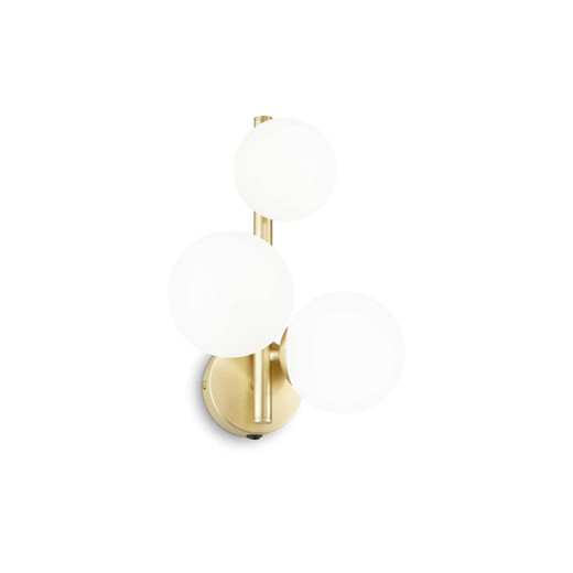 Ideal-Lux Perlage AP3 3 Light Satin Brass with White Sphere Diffuser Wall Light 