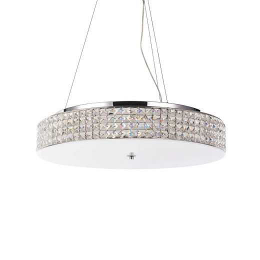 Ideal-Lux Roma SP12 12 Light White with Crystal and Glass Diffuser Pendant Light 