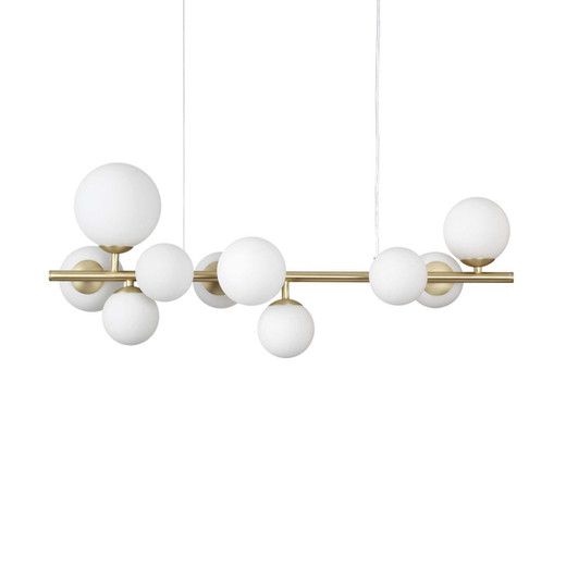 Ideal-Lux Perlage SP10 10 Light Satin Brass with White Opal Diffuser Linear Bar Pendant Light 